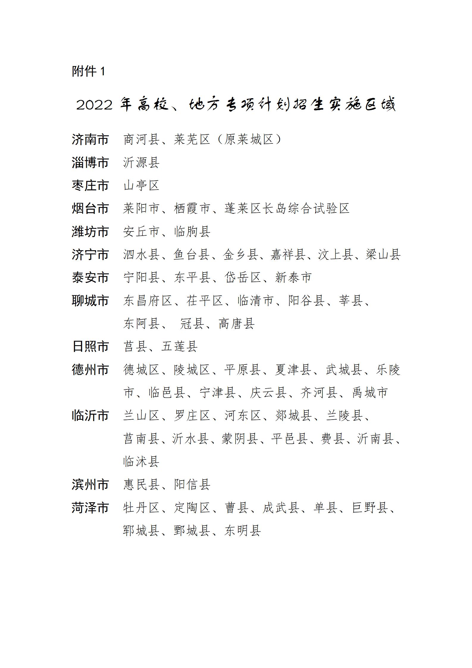 2023年山東高校專項計劃實施區(qū)域有哪些？